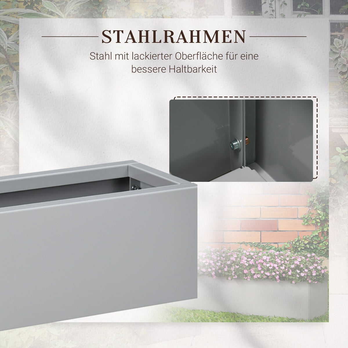 Plant pot herb pot flower pot steel balcony terrace gray 91x22x22cm