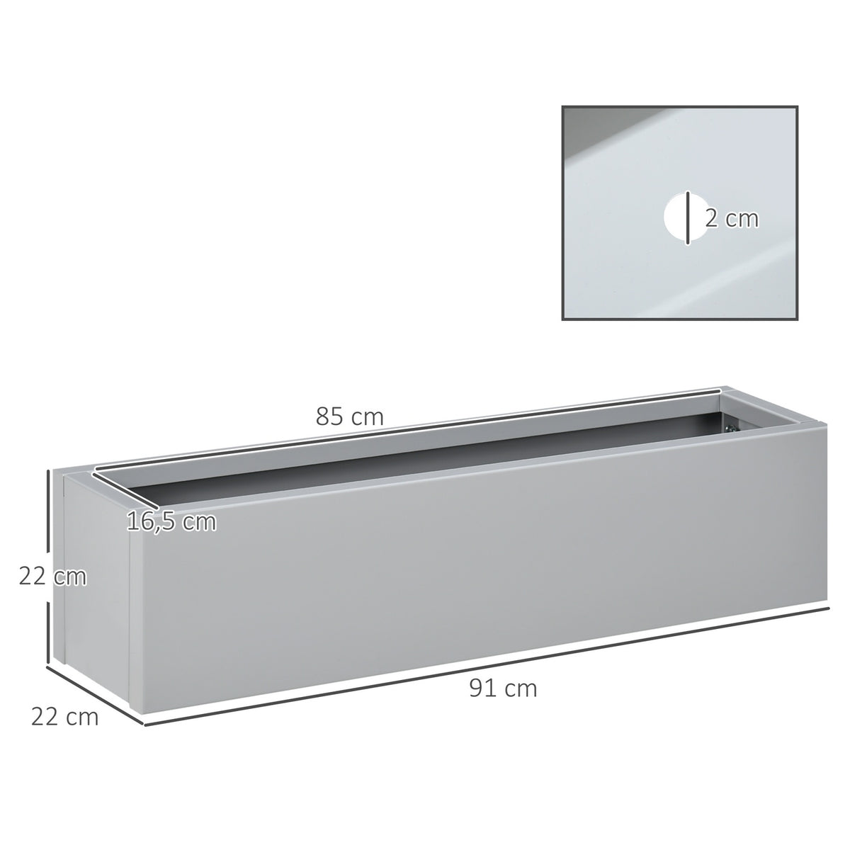 Plant pot herb pot flower pot steel balcony terrace gray 91x22x22cm
