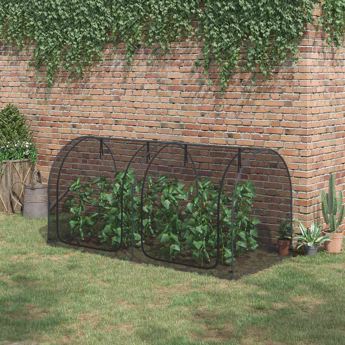 Plant protection net 2.5 x 1.2 m, vegetable protection net with door, steel frame, windproof vegetable net, garden fine mesh, insect protection net with carrying bag, garden net for plants, vegetables, fruits, flowers