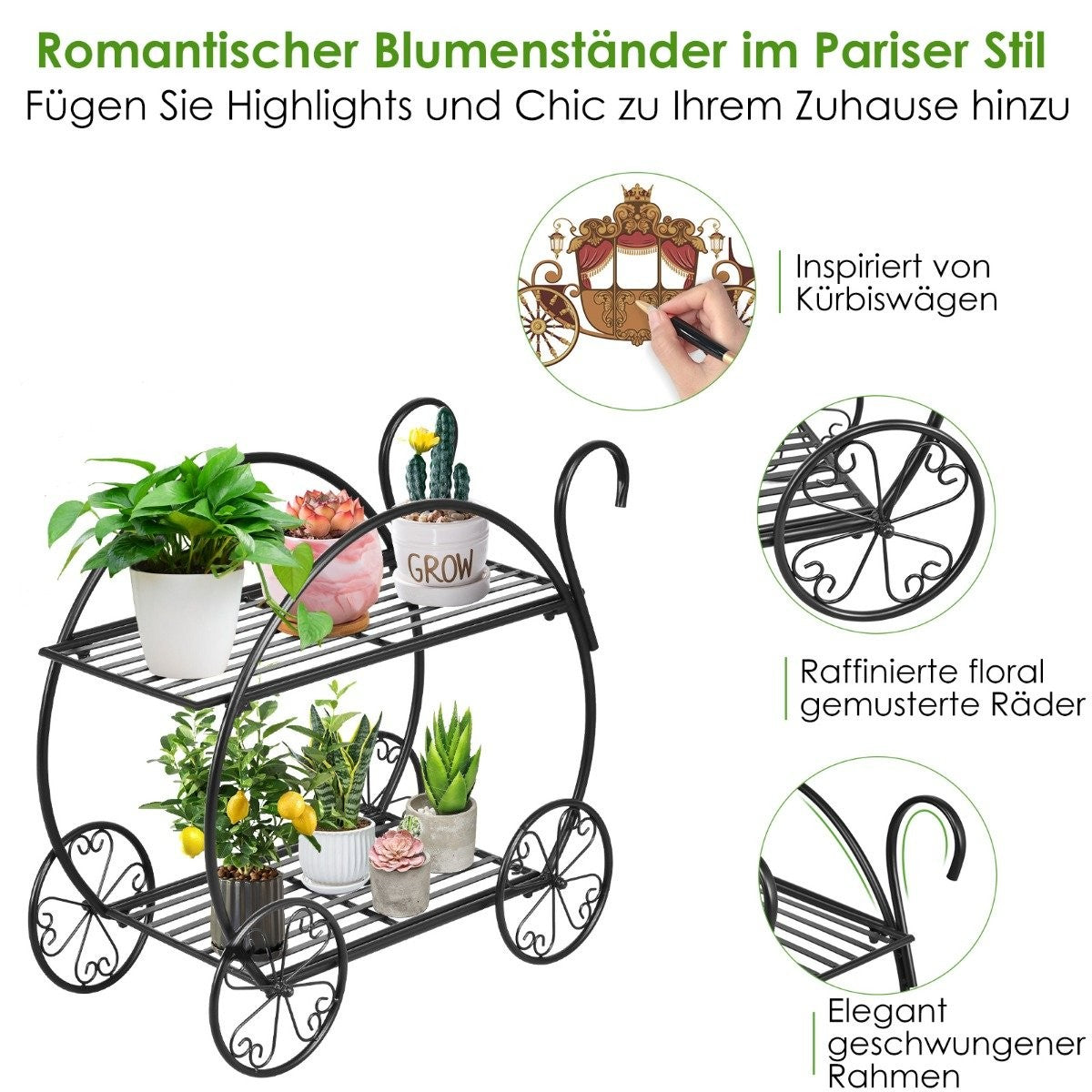 Plant shelf flower shelf 2-tier flower stand freestanding 60 x 35 x 66 cm black