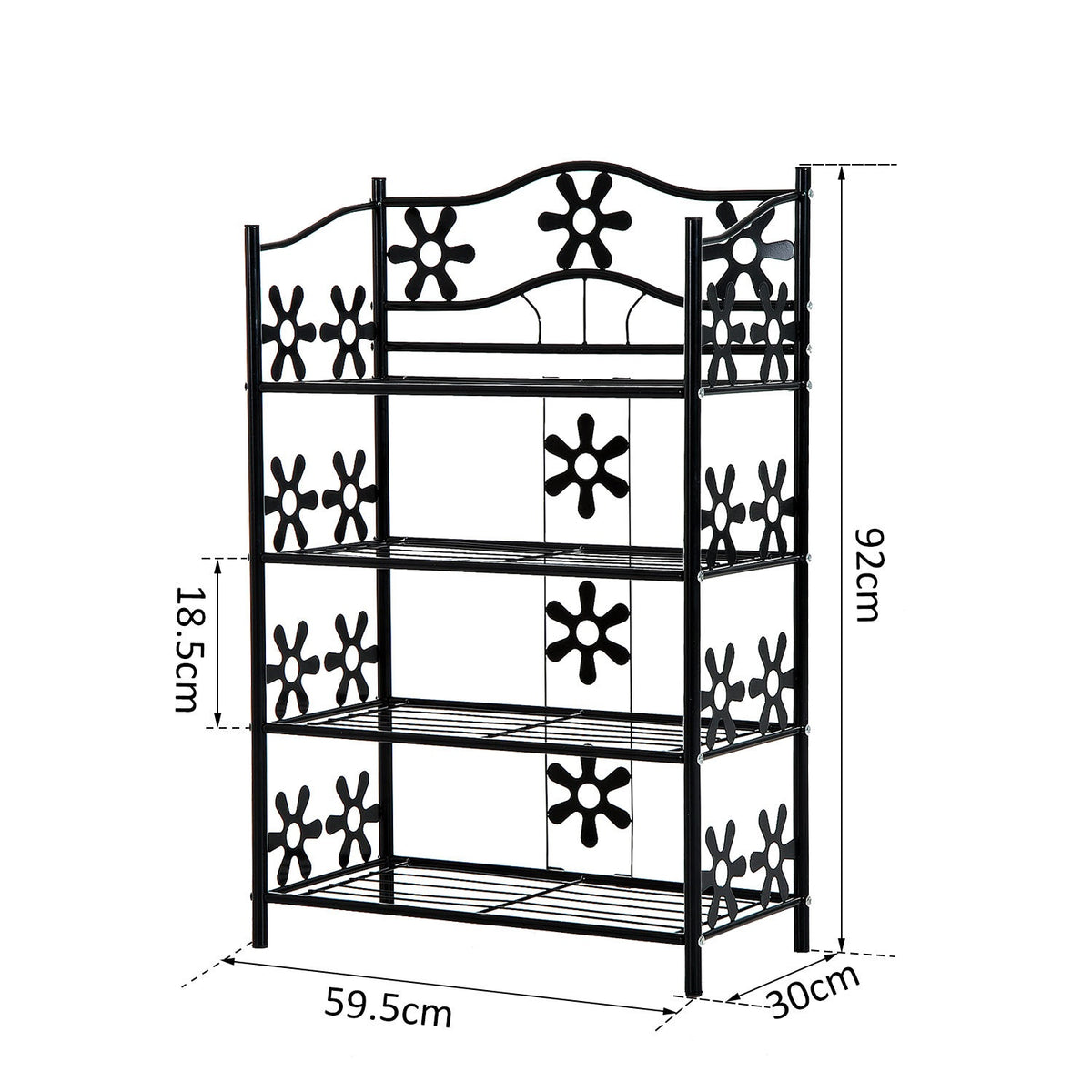 Plant shelf, flower shelf, plant stairs, 4 levels, metal, black, 59.5x30x92cm