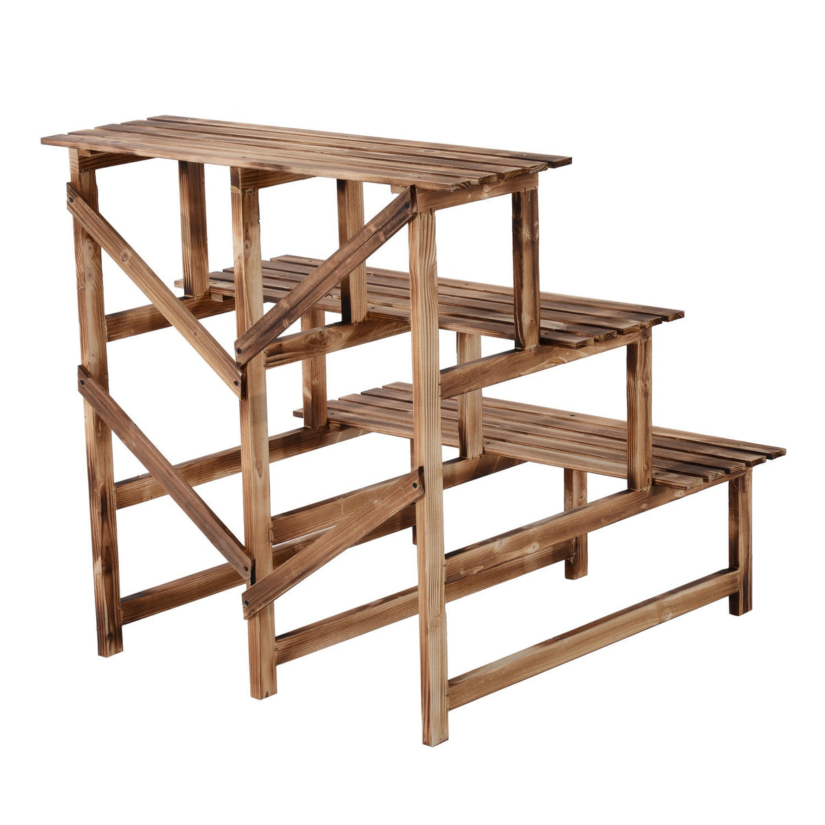 Plant stairs flower shelf 3 steps made of fir wood 80 x 80 x 78cm for garden balcony & terrace