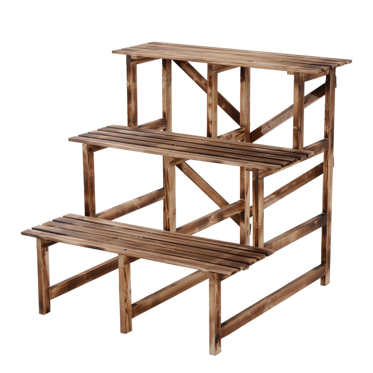 Plant stairs flower shelf 3 steps made of fir wood 80 x 80 x 78cm for garden balcony & terrace