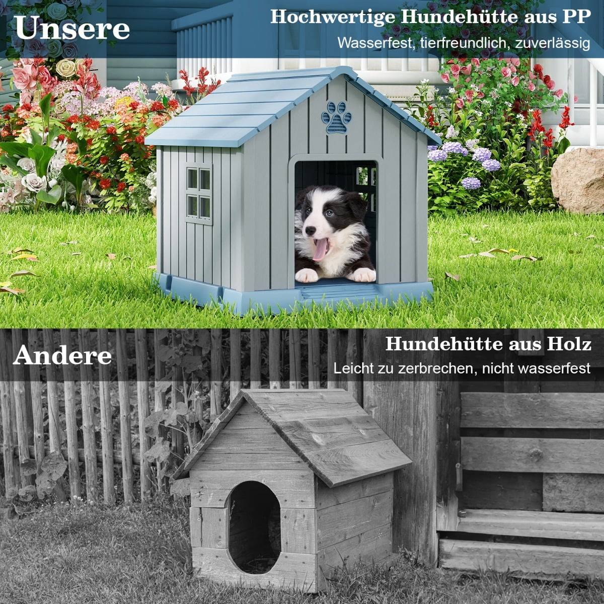 Plastic Dog House, Waterproof & Insulated, Blue, Indoor/Outdoor