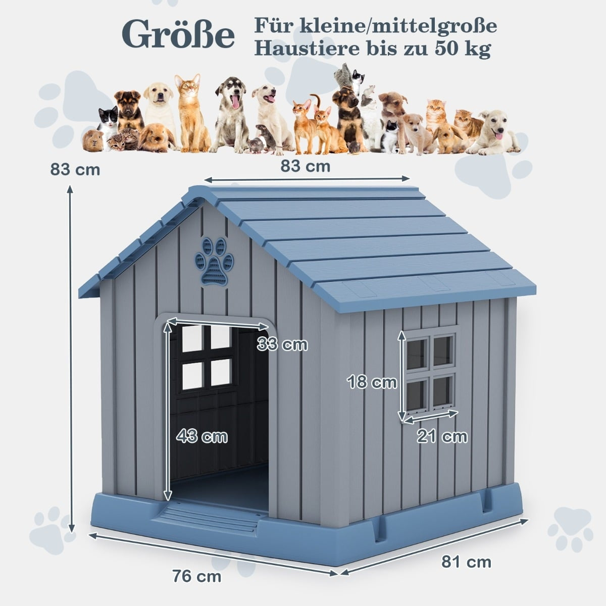 Plastic Dog House, Waterproof & Insulated, Blue, Indoor/Outdoor