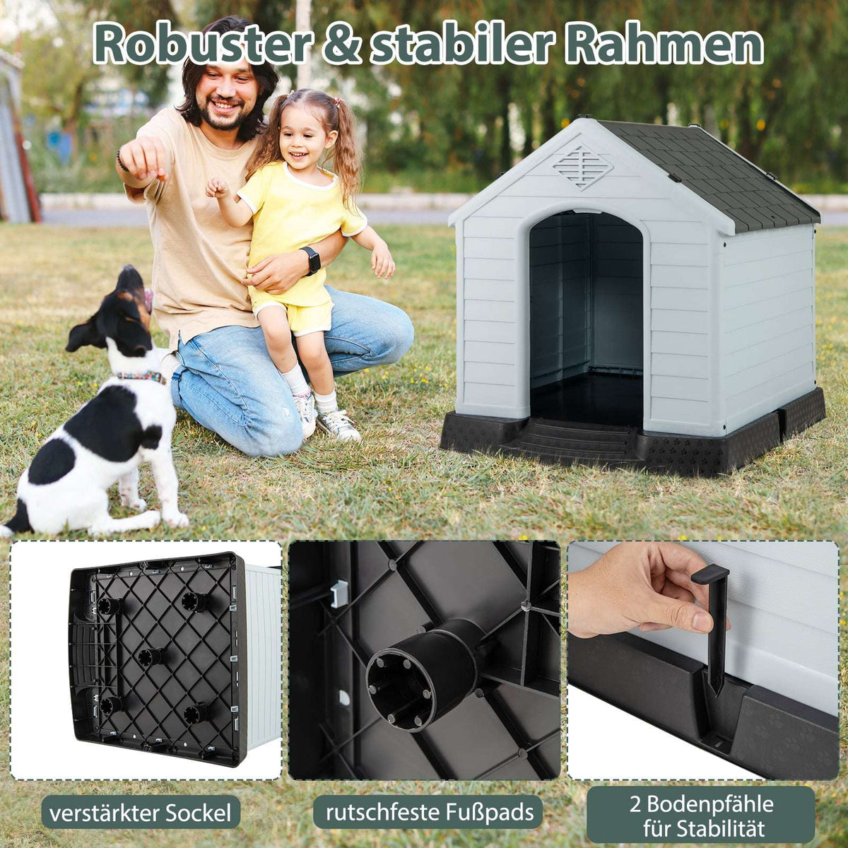 Plastic Dog House with Raised Floor & Waterproof Roof