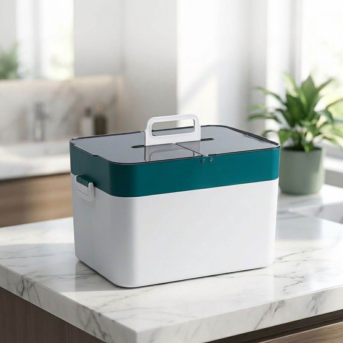 Plastic Medicine Storage Box, 4 Compartments, White