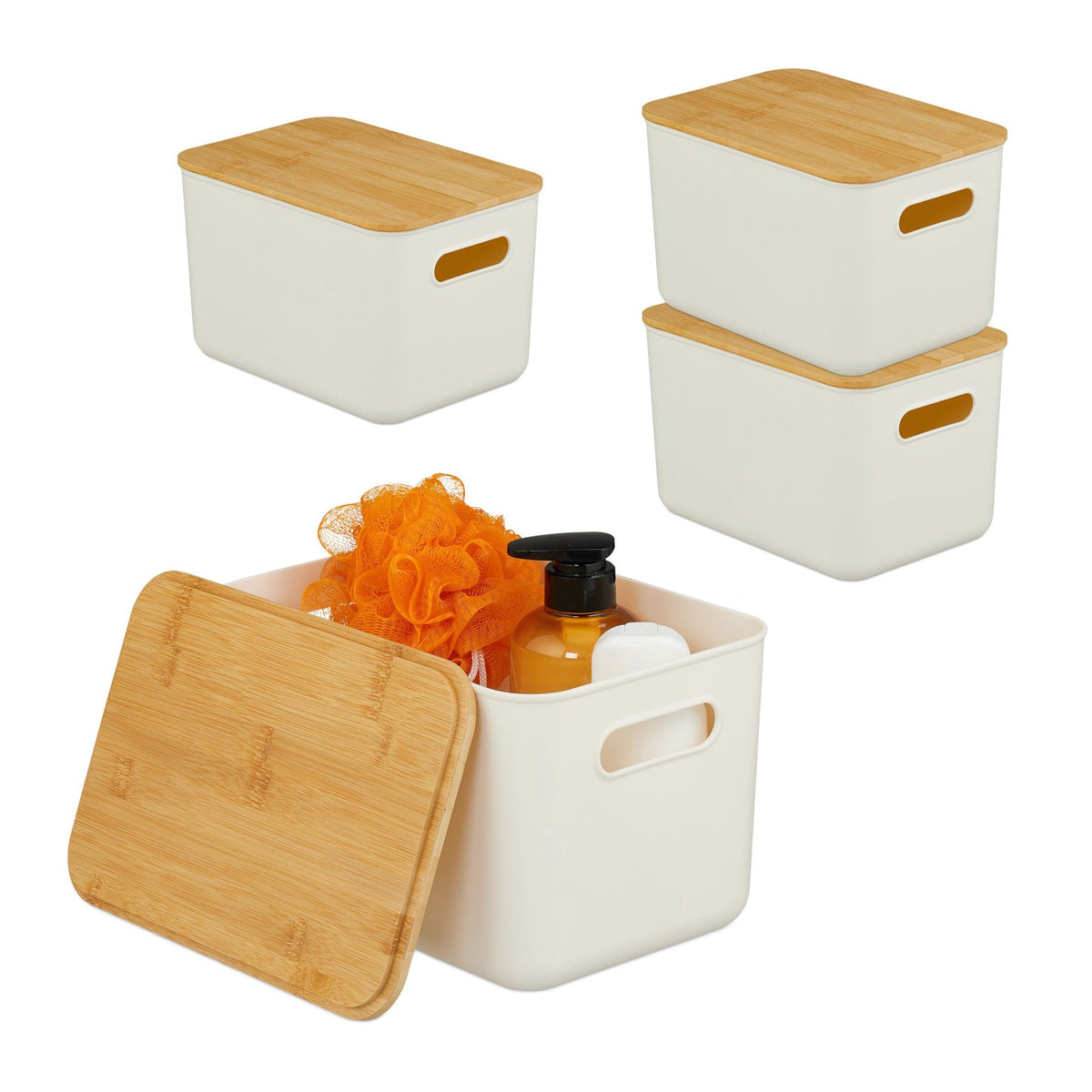 Plastic Storage Box Set with Bamboo Lids, Stackable