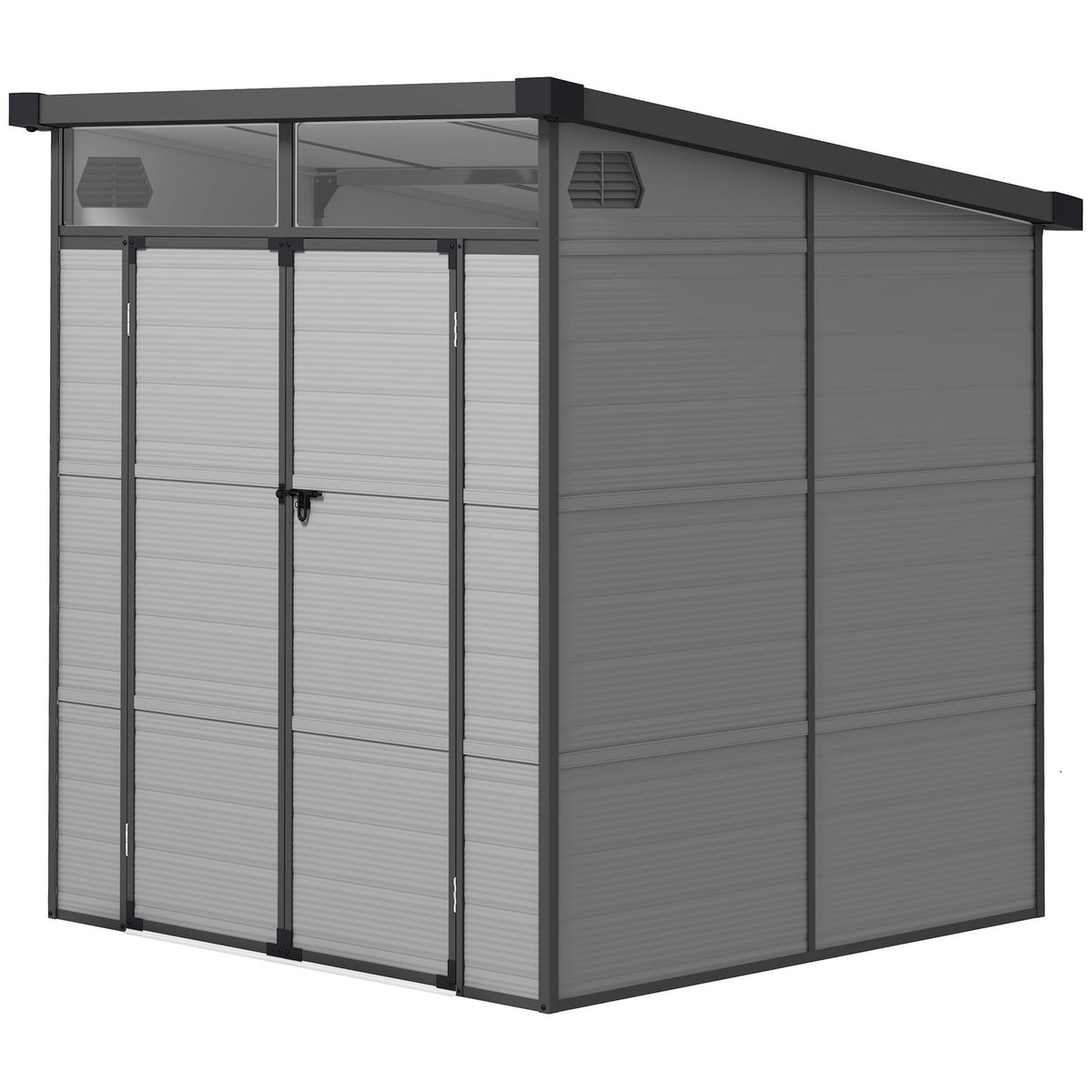 Plastic Tool Shed 3.24m³ 190x191x215cm Tool Shed with Pent Roof, Lockable Door, Weatherproof Garden Shed, Outdoor Garden Shed Cabinet for Backyard, Outdoor Area, Light Gray