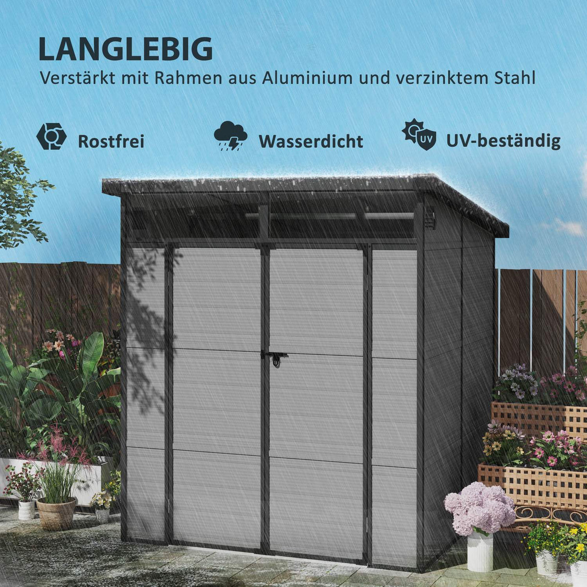 Plastic Tool Shed 3.24m³ 190x191x215cm Tool Shed with Pent Roof, Lockable Door, Weatherproof Garden Shed, Outdoor Garden Shed Cabinet for Backyard, Outdoor Area, Light Gray