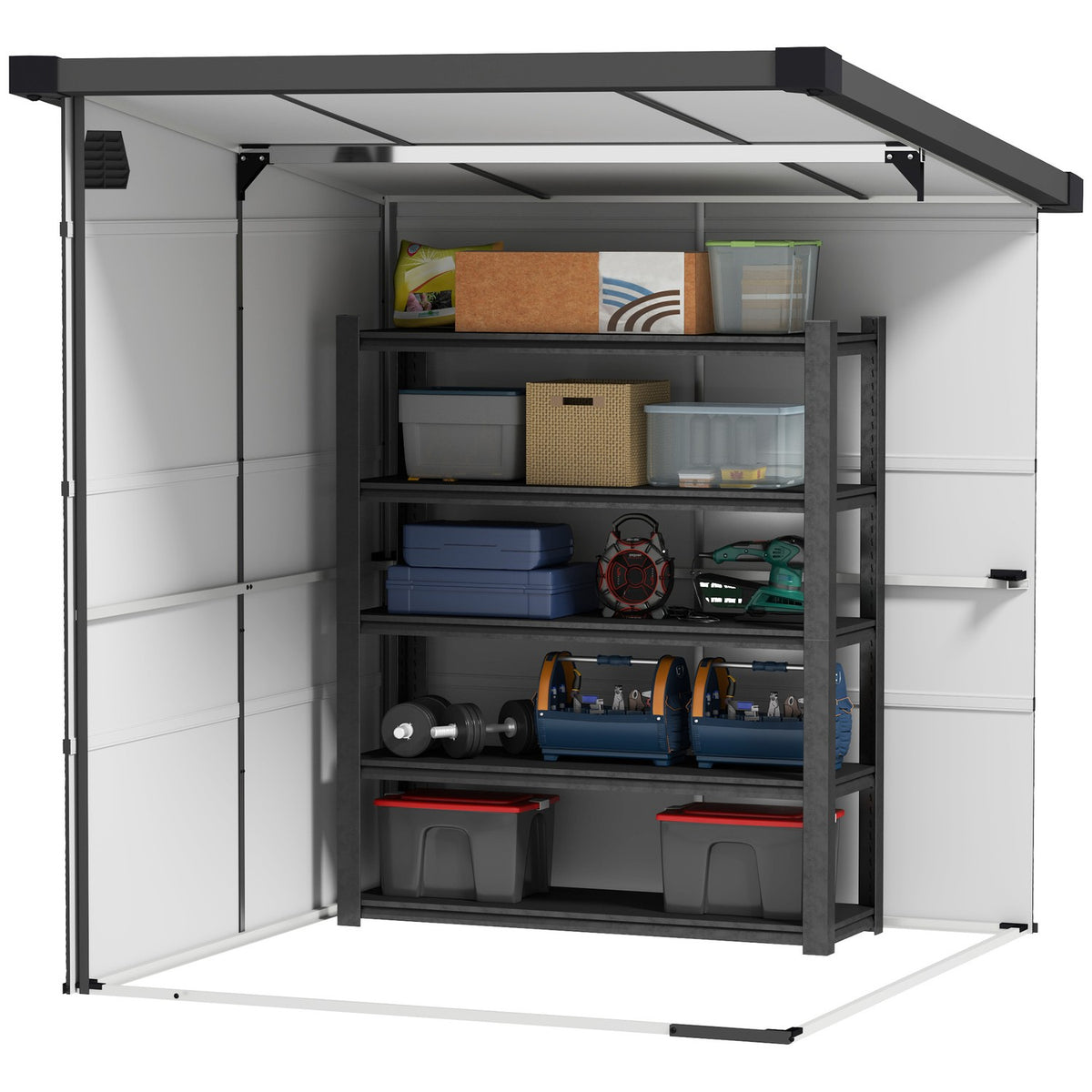 Plastic Tool Shed 3.24m³ 190x191x215cm Tool Shed with Pent Roof, Lockable Door, Weatherproof Garden Shed, Outdoor Garden Shed Cabinet for Backyard, Outdoor Area, Light Gray
