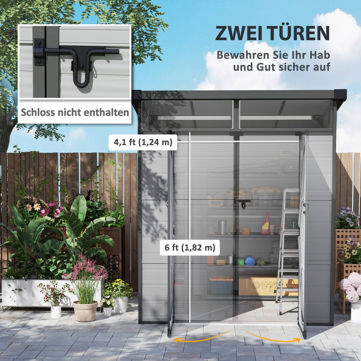 Plastic Tool Shed 3.24m³ 190x191x215cm Tool Shed with Pent Roof, Lockable Door, Weatherproof Garden Shed, Outdoor Garden Shed Cabinet for Backyard, Outdoor Area, Light Gray