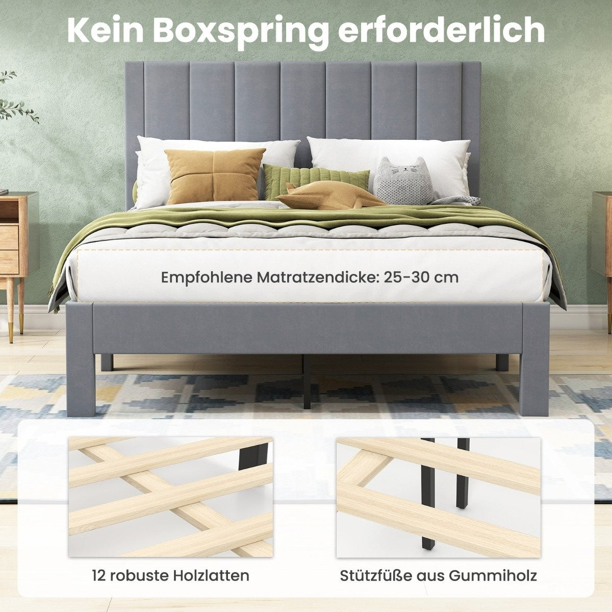 Platform Bed Frame for 200x140 cm Mattress, Grey Velvet