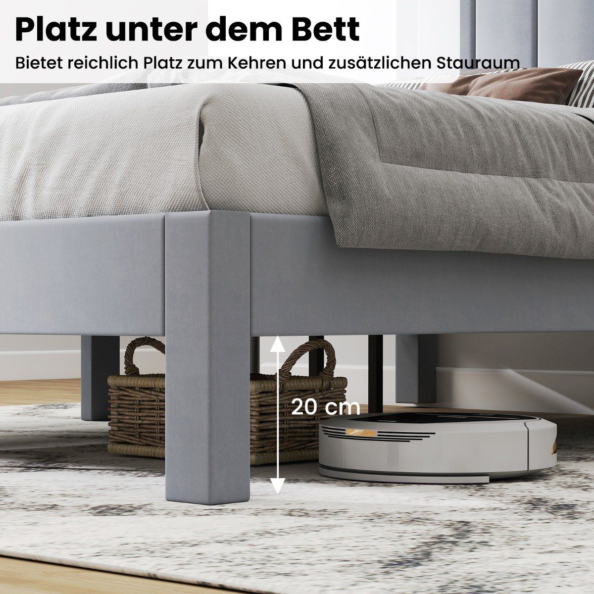 Platform Bed Frame for 200x140 cm Mattress, Grey Velvet