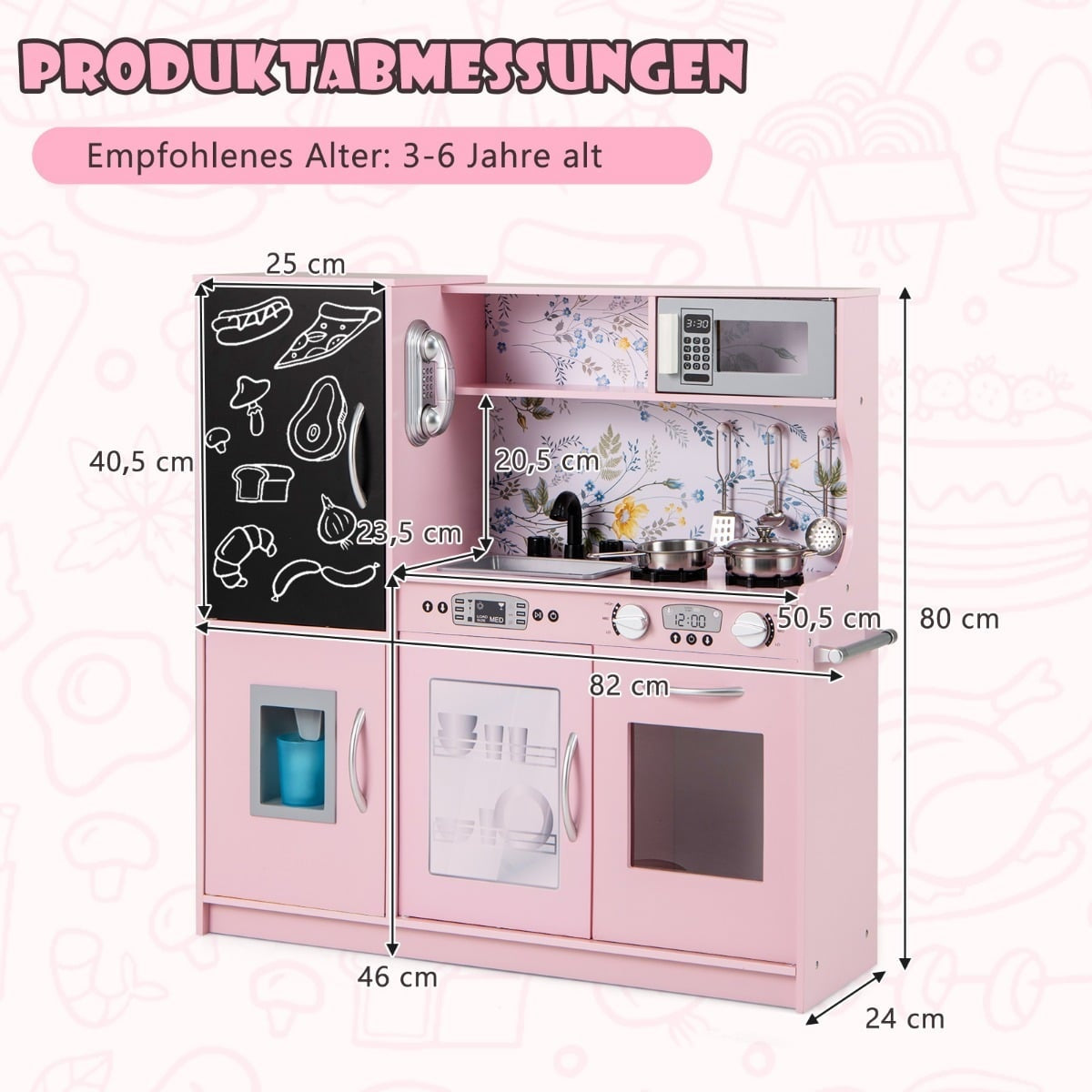 Play Kitchen Set for Toddlers with Chalkboard, Pink