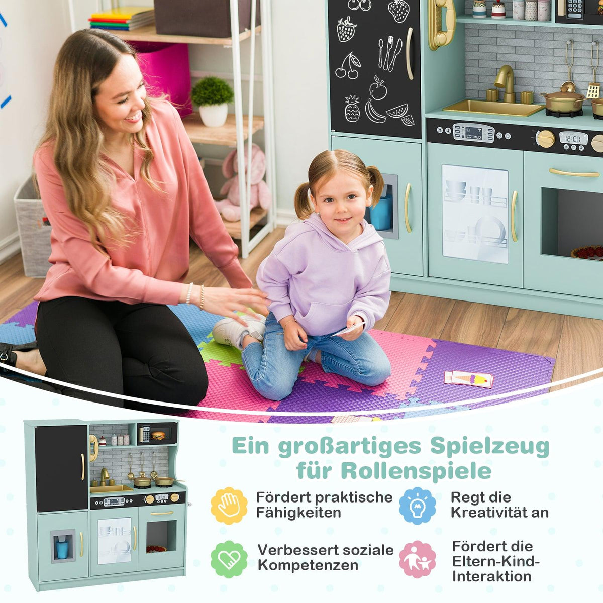 Play Kitchen Set with Chalkboard, Sink, and Oven – Green