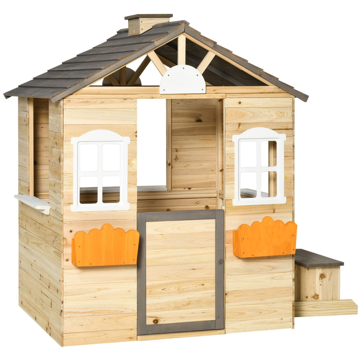 Playhouse For Children Wooden Children'S Playhouse With Window Mailbox Outdoor Garden Playhouse With Flower Pot Rack Wooden Playhouse For 3-7 Years