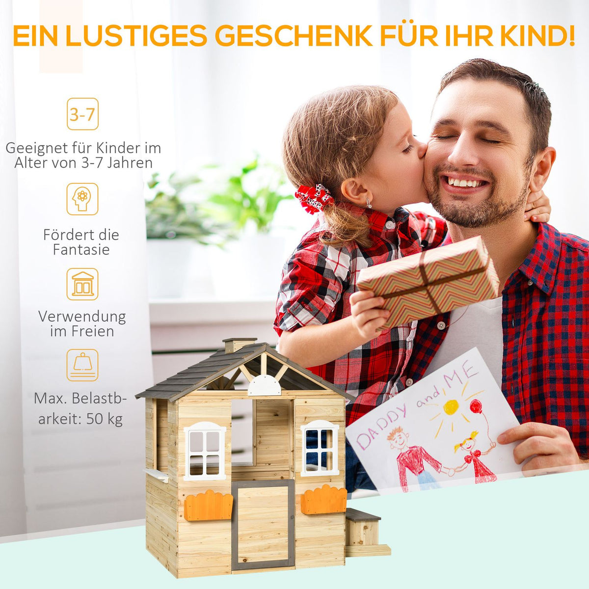Playhouse For Children Wooden Children'S Playhouse With Window Mailbox Outdoor Garden Playhouse With Flower Pot Rack Wooden Playhouse For 3-7 Years