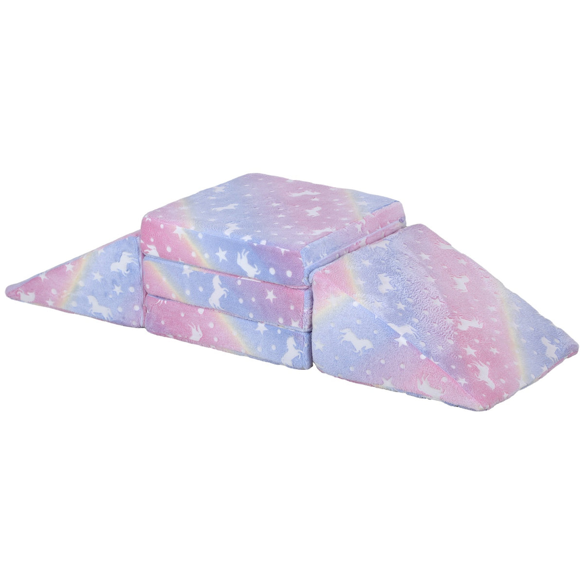 Play sofa for children Children's sofa made of foam with reclining function, 5 pieces. Children's couch in the dark, glowing velvet look, for 2-3 children, pink