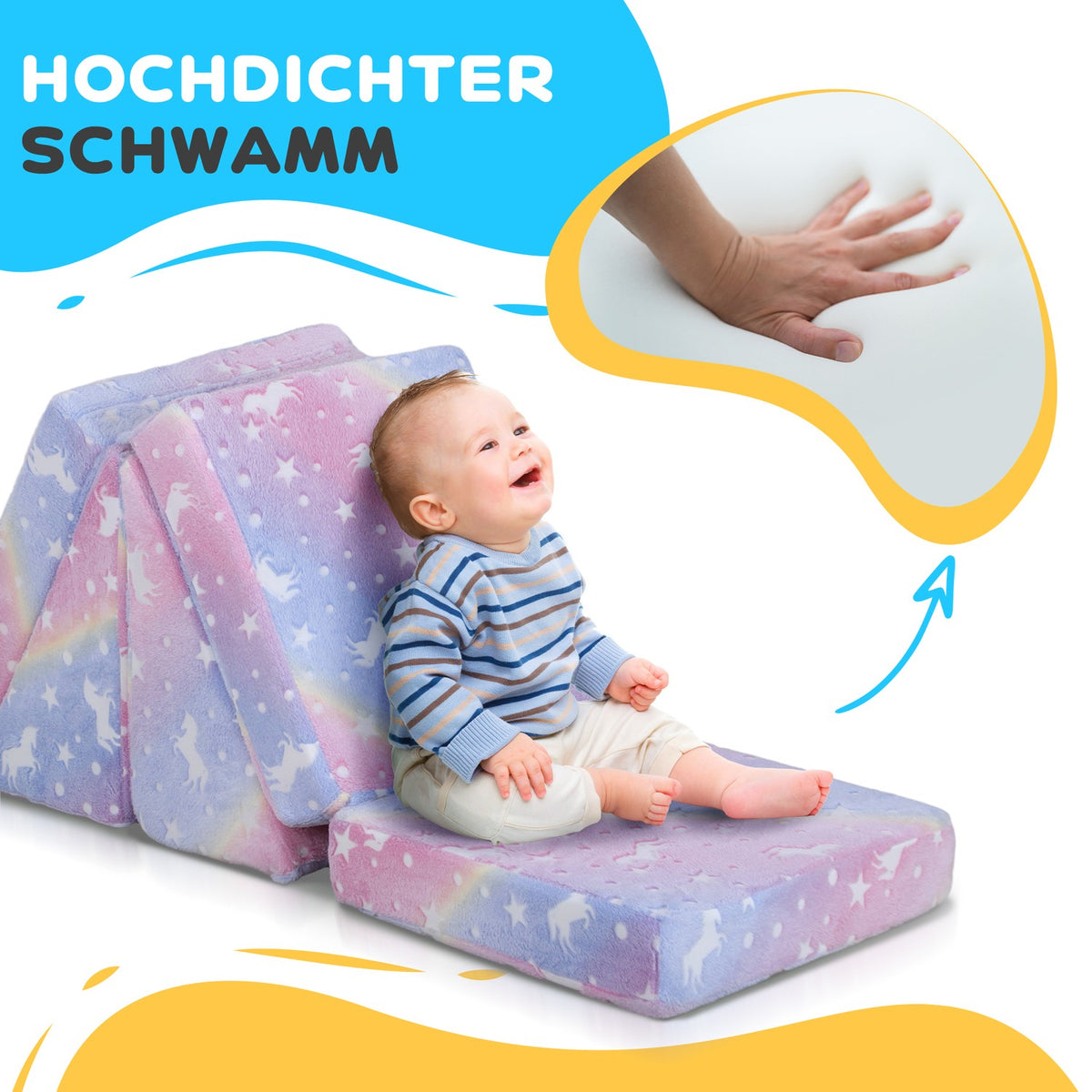 Play sofa for children Children's sofa made of foam with reclining function, 5 pieces. Children's couch in the dark, glowing velvet look, for 2-3 children, pink
