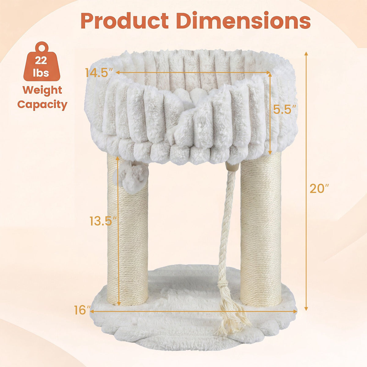 Plush Cat Tree with Sisal Posts & Lounging Platform, Beige