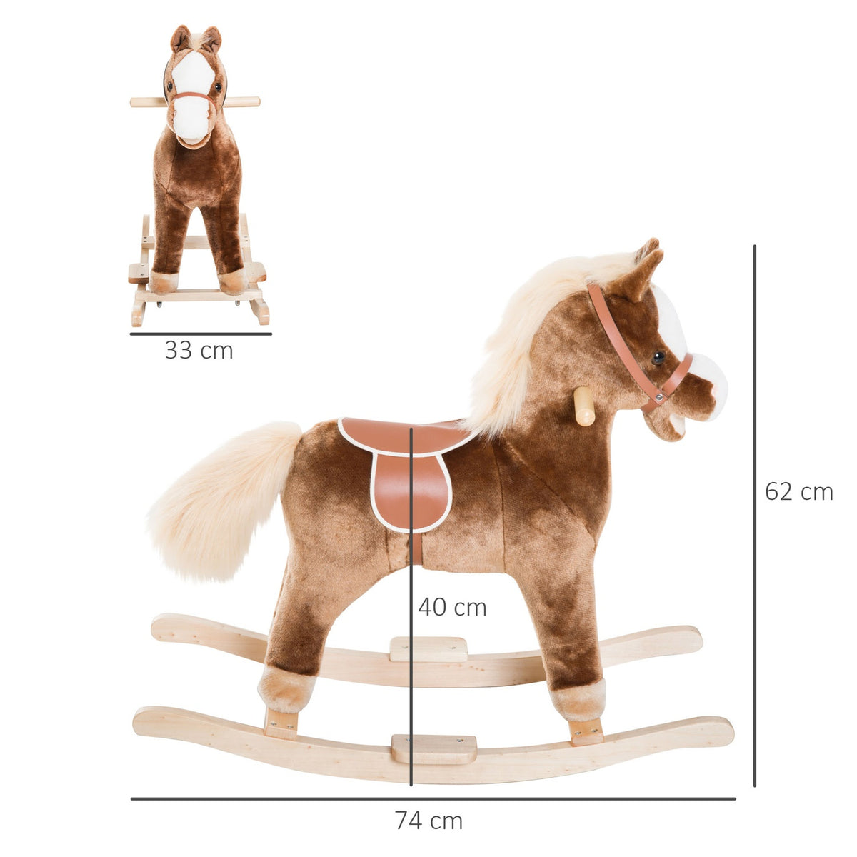Plush Rocking Horse Brown Rocking Animal Toy Children L74Xw33Xh62Cm