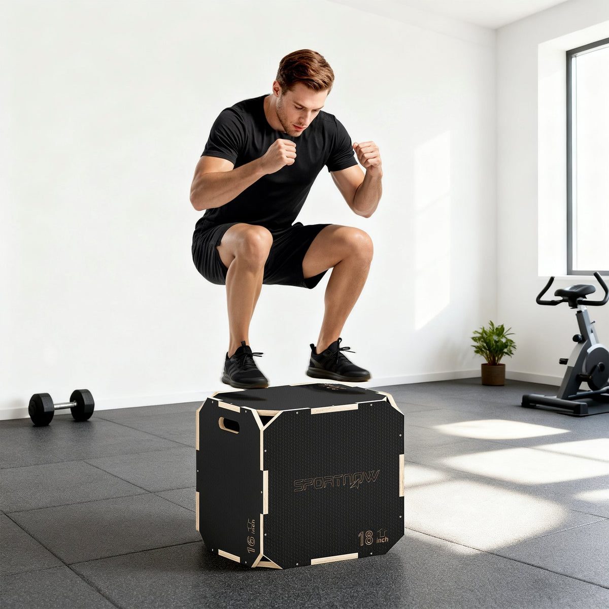 Plyometric Jump Box, Adjustable Heights, Plywood, Black