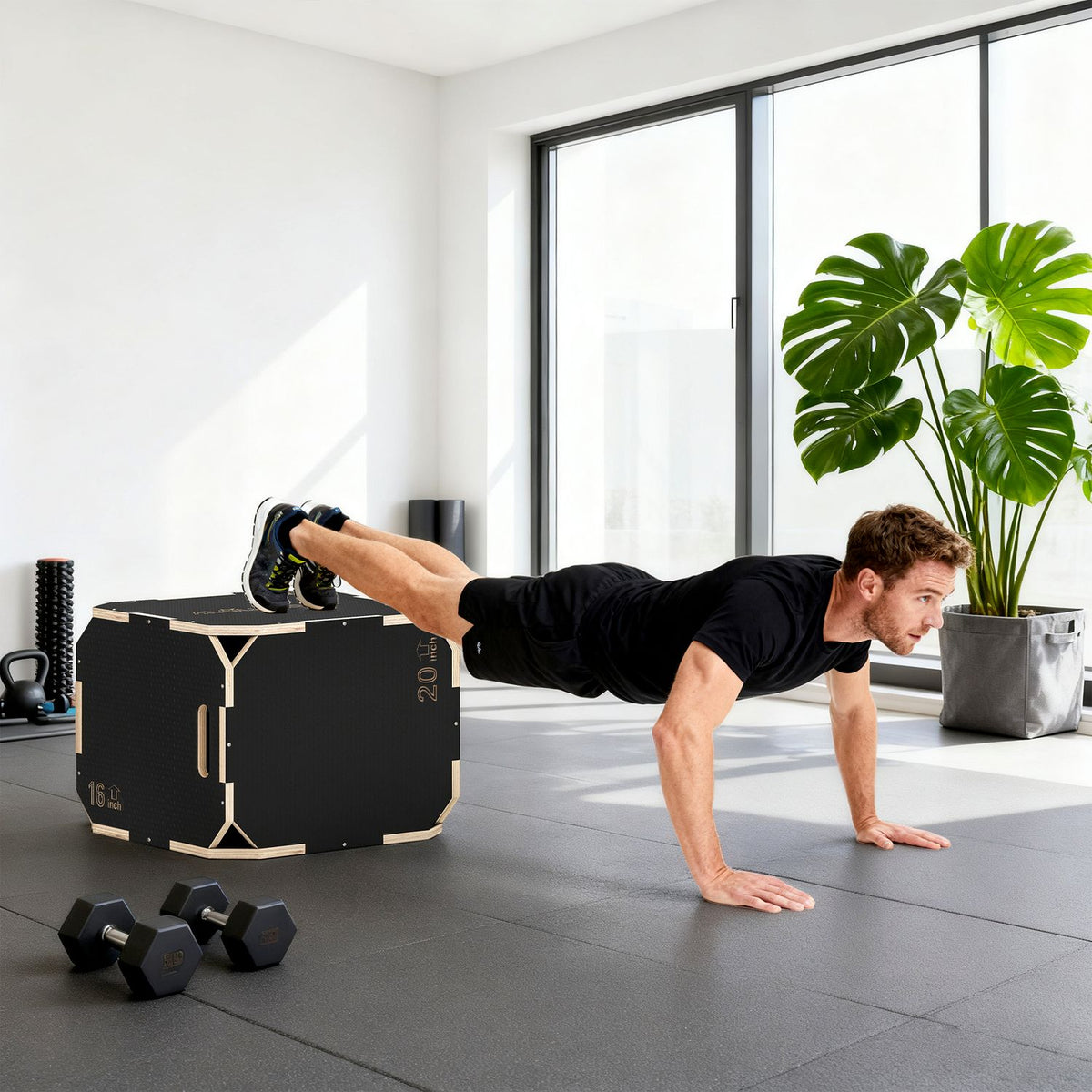 Plyometric Jump Box, Adjustable Heights, Plywood, Black