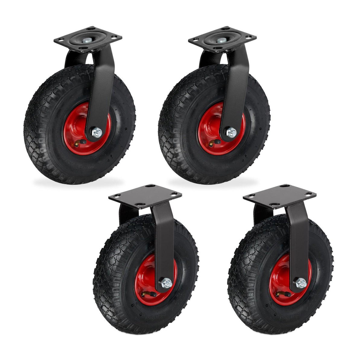 Pneumatic Castor Set for Transport Trolleys, Steel & Rubber