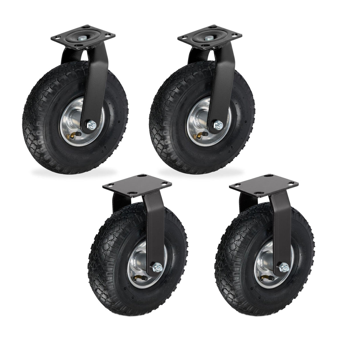 Pneumatic Castor Set for Transport Trolleys, Steel & Rubber