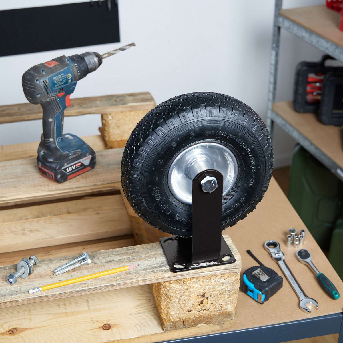 Pneumatic Castor Set for Transport Trolleys, Steel & Rubber