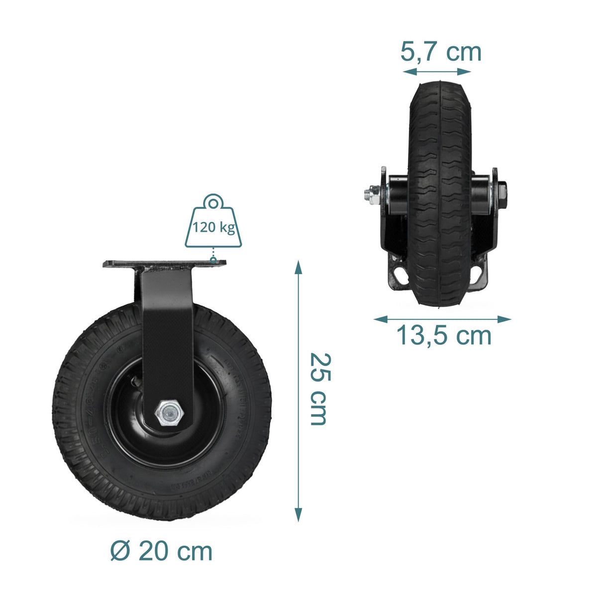 Pneumatic Fixed Castor with Steel Mounting Plate