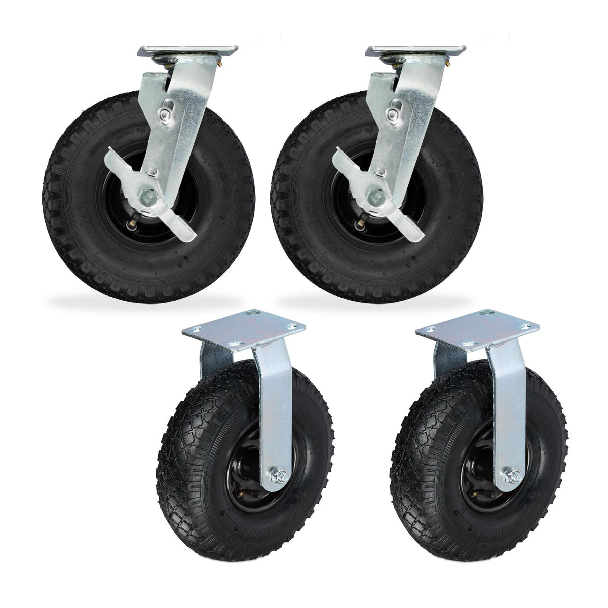 Pneumatic Heavy-Duty Castor Set for Trolleys, 3.00-4