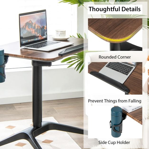 Pneumatic Sit-Stand Desk, 29–42 in, Tilt Top, Cup Holder