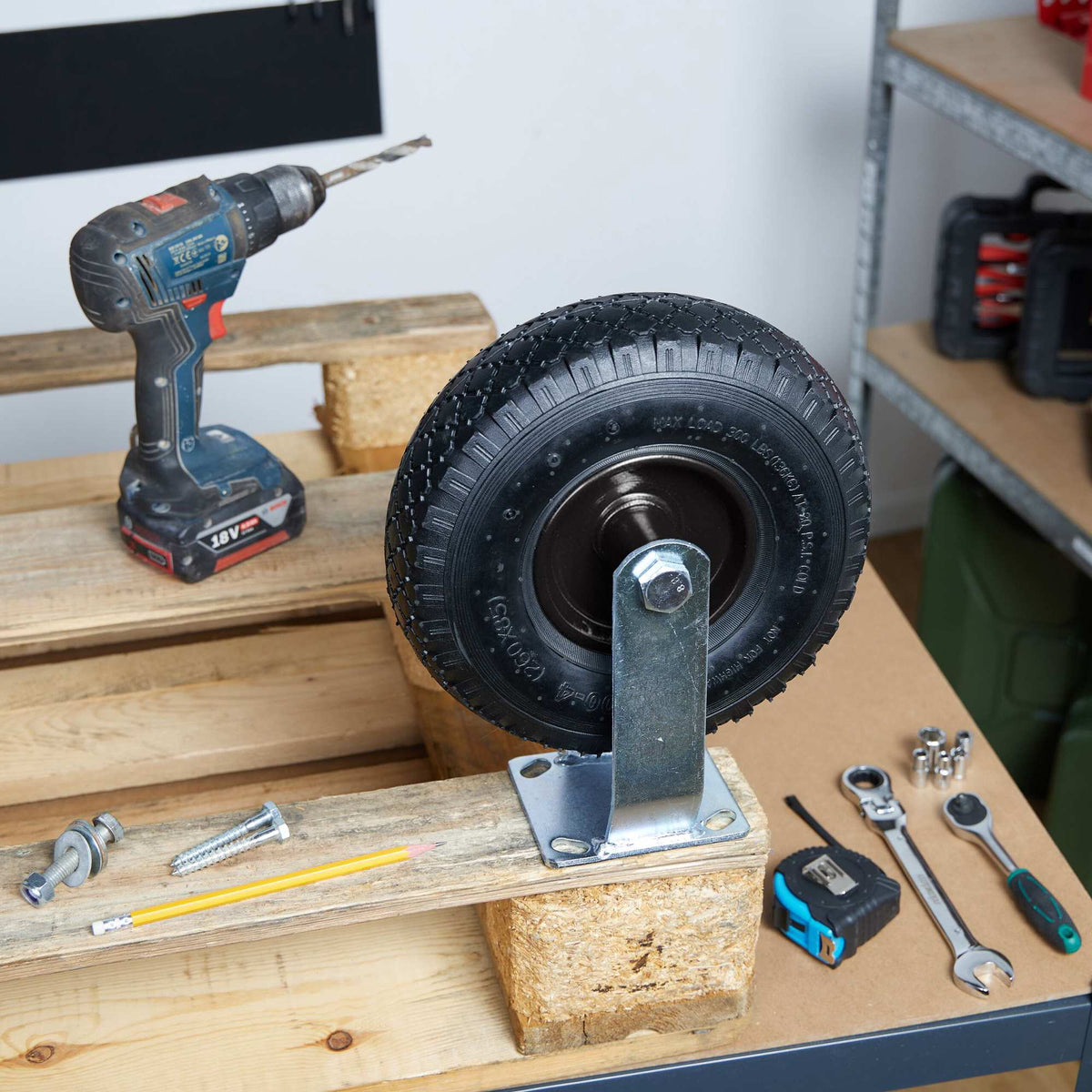 Pneumatic Wheel Castors Set, 3.00-4, Heavy-Duty Transport