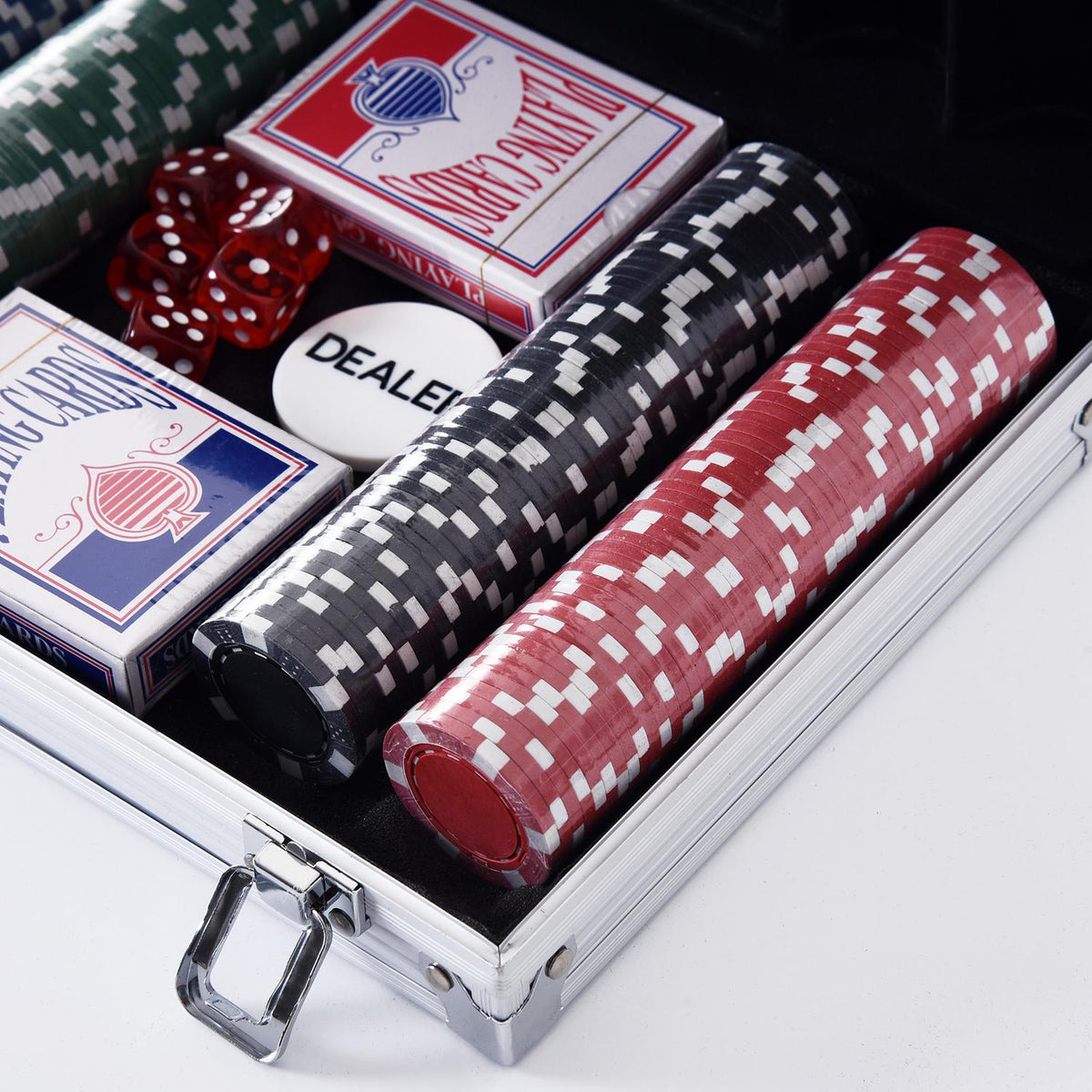 Poker Case 200 Poker Chips, 2 Card Games, 5 Dice, Aluminum Case, Polystyrene, 29.5X20.5X6.5 Cm, For Game Evenings
