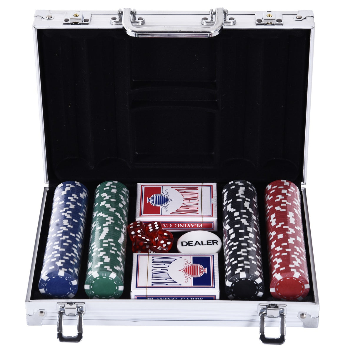 Poker Case 200 Poker Chips, 2 Card Games, 5 Dice, Aluminum Case, Polystyrene, 29.5X20.5X6.5 Cm, For Game Evenings