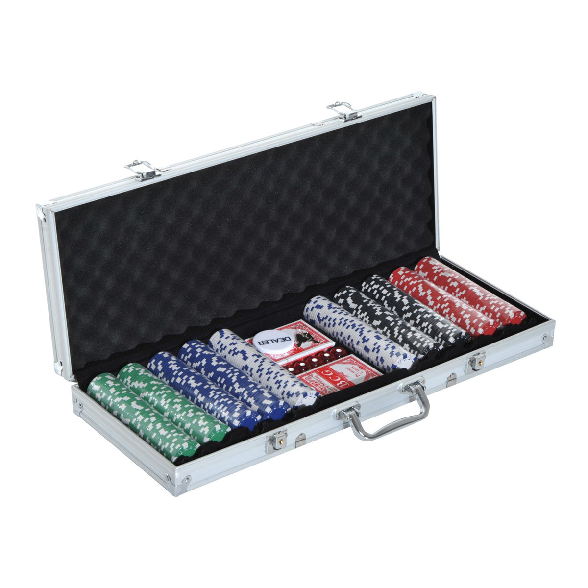 Poker Case Poker Set 500 Poker Chips 2X Card Game 5X Dice 1X Aluminum Case Poker Set Chips Case Aluminum + Polystyrene 55.5X22X6.5Cm