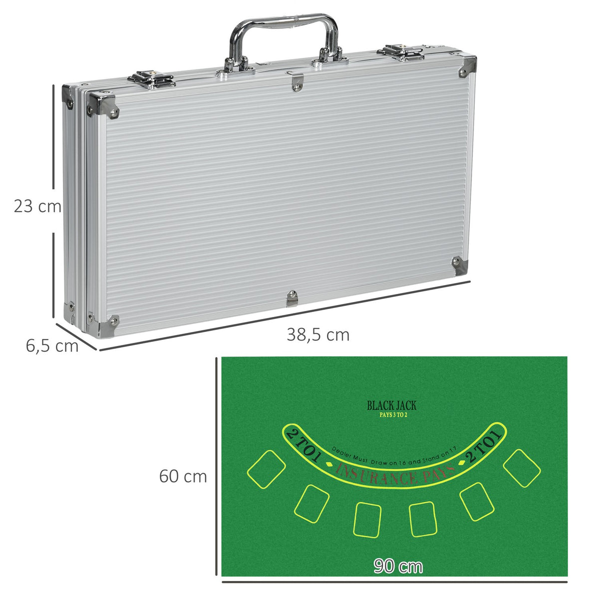 Poker Case Set 300 Chips 11.5G Complete Poker Set Lock 2 Decks 5 Dice Dealer Blind Buttons Silver