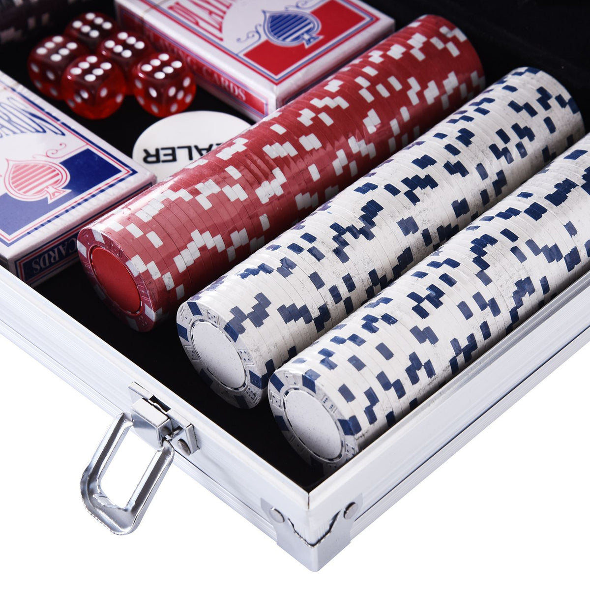 Poker Case Set 300 Chips 2 Card Games 5 Dice Aluminum Case Polystyrene Casino Nights 38X20.5X6.5Cm