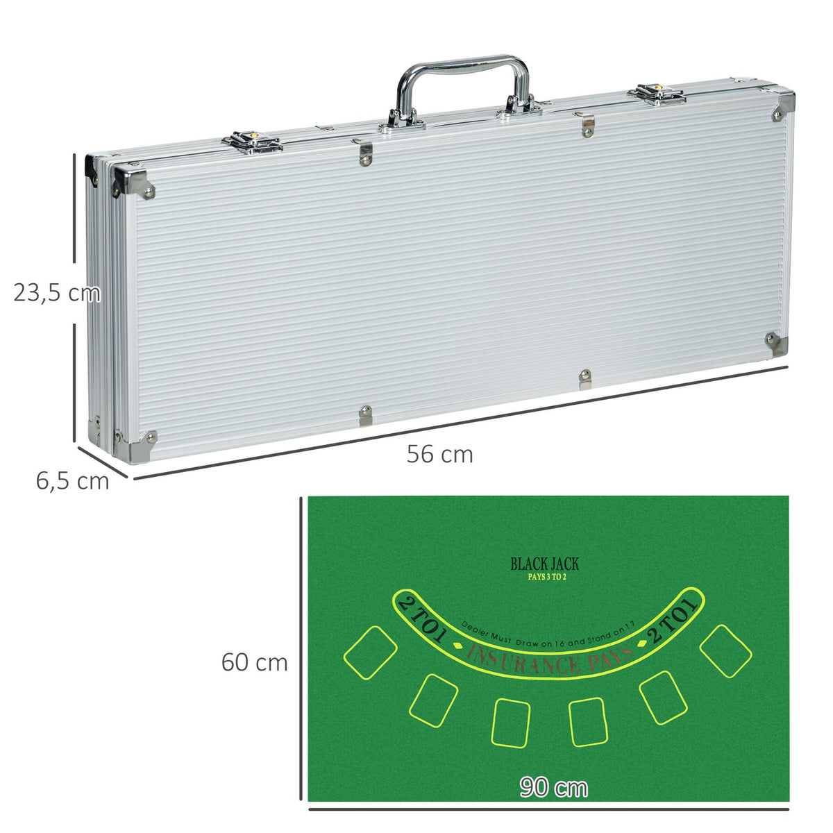 Poker Case Set 500 Chips 11.5G Professional Poker Set Lock 2 Card Decks 5 Dice Dealer Blind Buttons Silver