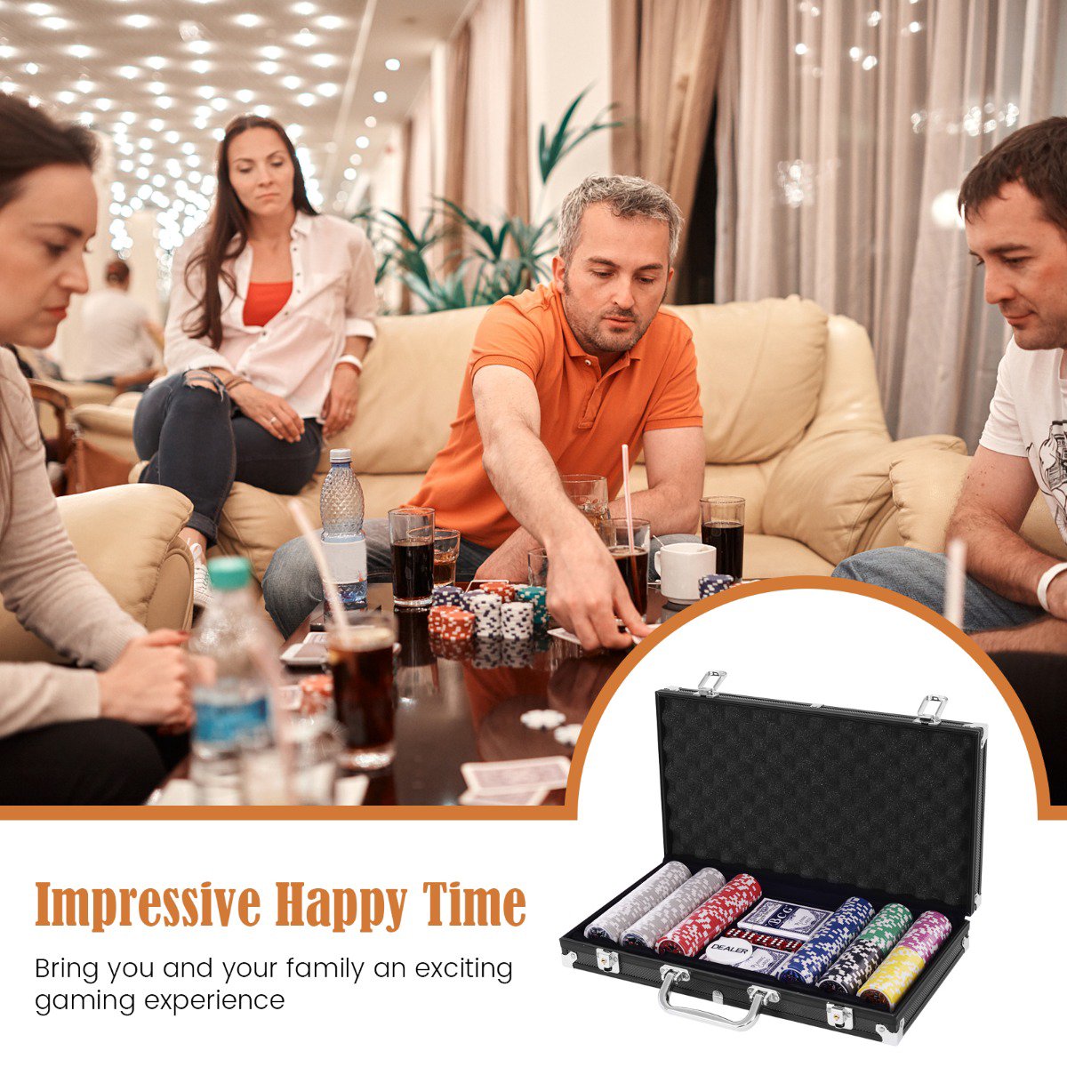 Poker Chip Set, 300 Chips, Texas Hold'em, Aluminum Case