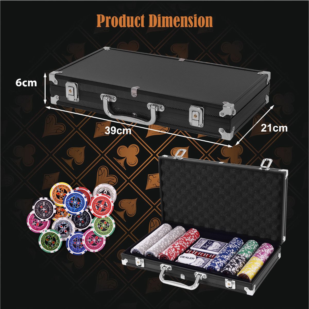 Poker Chip Set, 300 Chips, Texas Hold'em, Aluminum Case