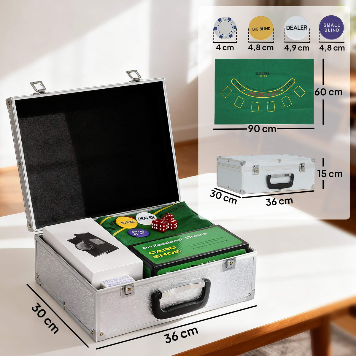 Poker Set with 300 Chips, 2 Decks, Dice, Case for 8 Players