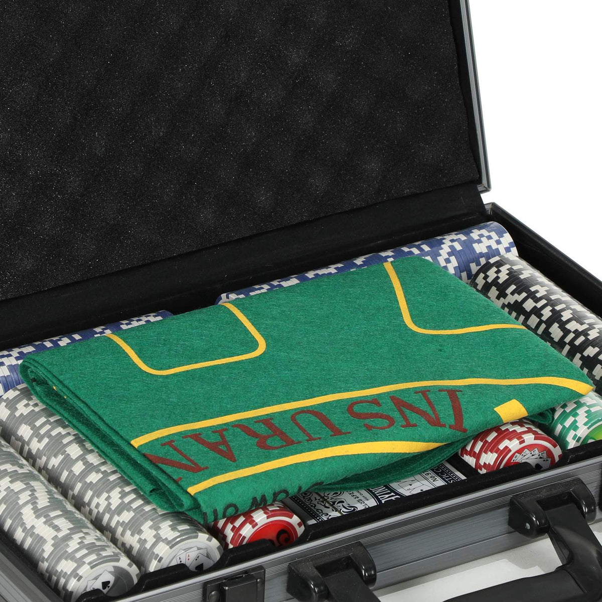 Poker case poker set, poker complete set with 400 chips, 11.5 grams, 2 decks of cards, 5 dice, dealer disc, play mat, aluminum case