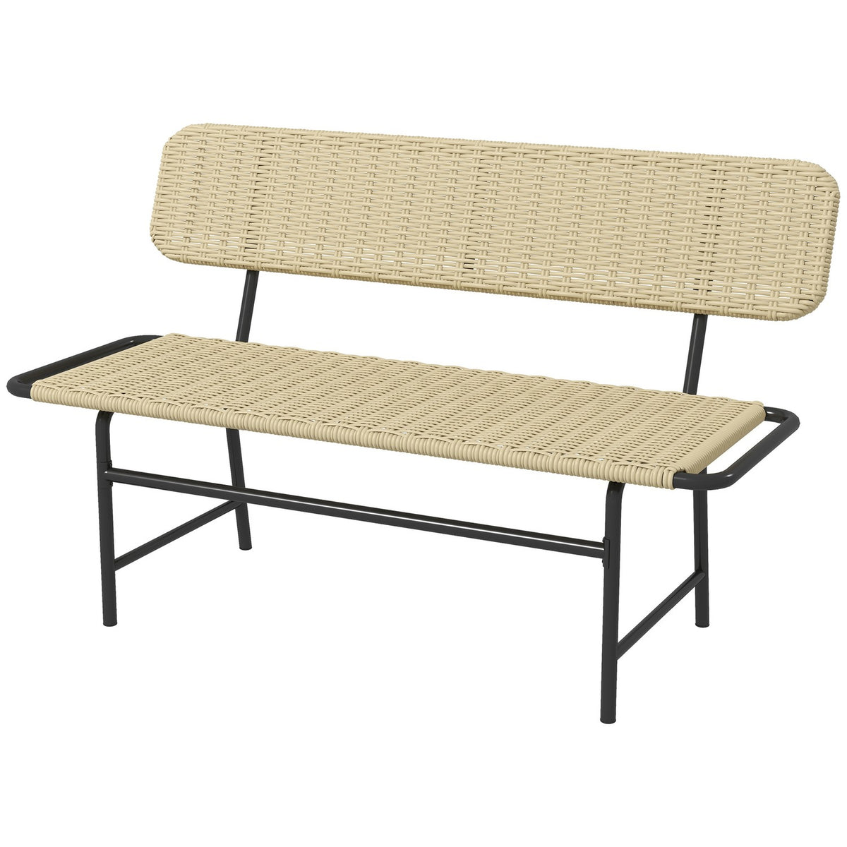 Poly Rattan Bench, 2-Seater Garden Bench, Rattan Bench Without Armrests, Balcony Bench, Garden Furniture, Can Hold Up To 250 Kg, Metal, Khaki