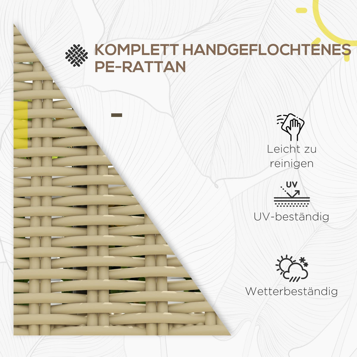 Poly Rattan Bench, 2-Seater Garden Bench, Rattan Bench Without Armrests, Balcony Bench, Garden Furniture, Can Hold Up To 250 Kg, Metal, Khaki
