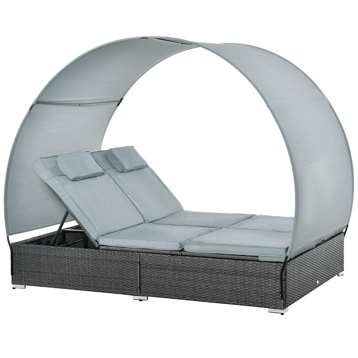 Poly Rattan Double Lounger Sun Lounger For 2 People With Sun Canopy Garden Lounger Steel Polyester Gray 196 X 137 X 36.5 Cm