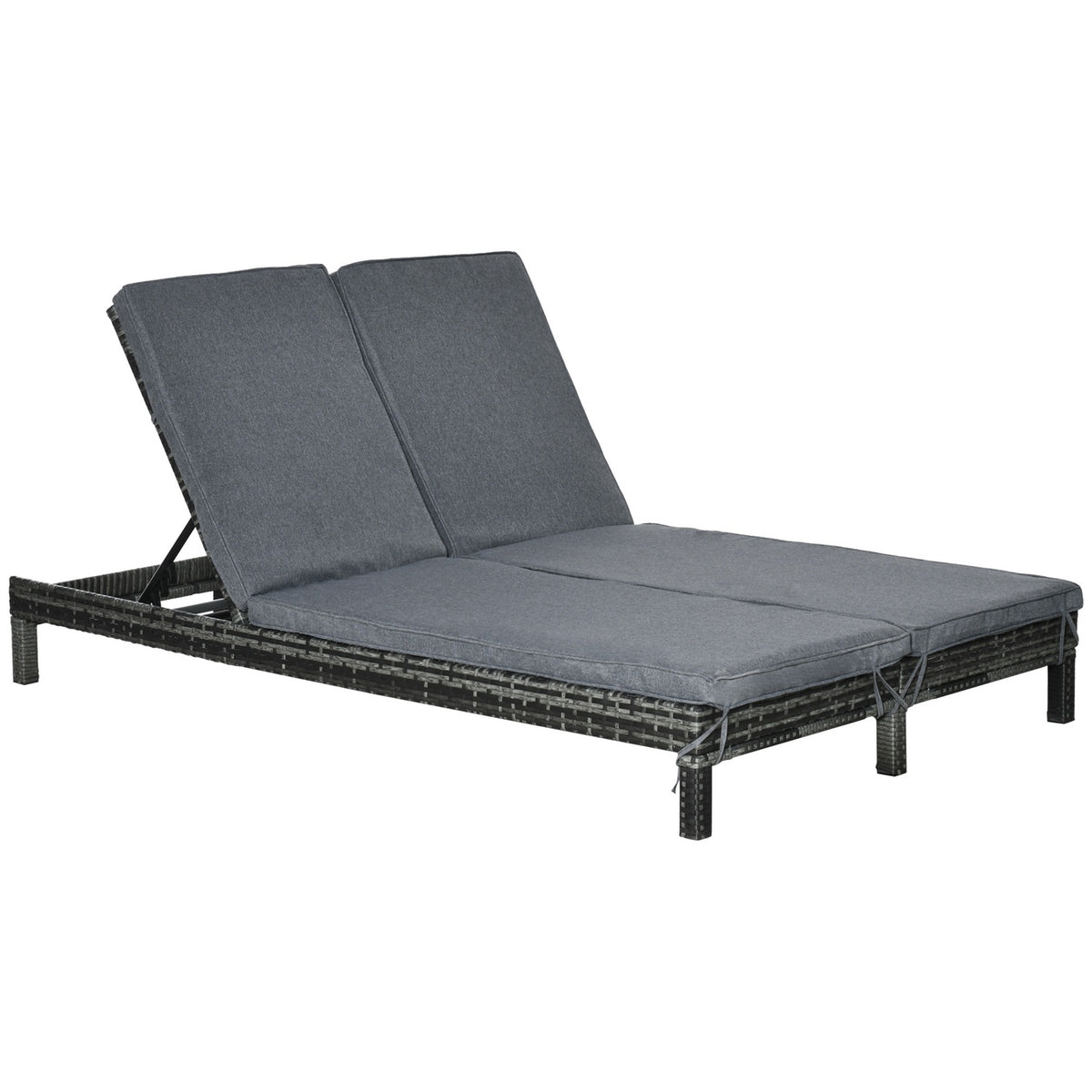 Poly Rattan Double Lounger Sun Lounger Garden Lounger For 2 People Relaxation Lounger Luxury Lounge 5-Tier Backrest Metal Pe Rattan 196X120X28Cm