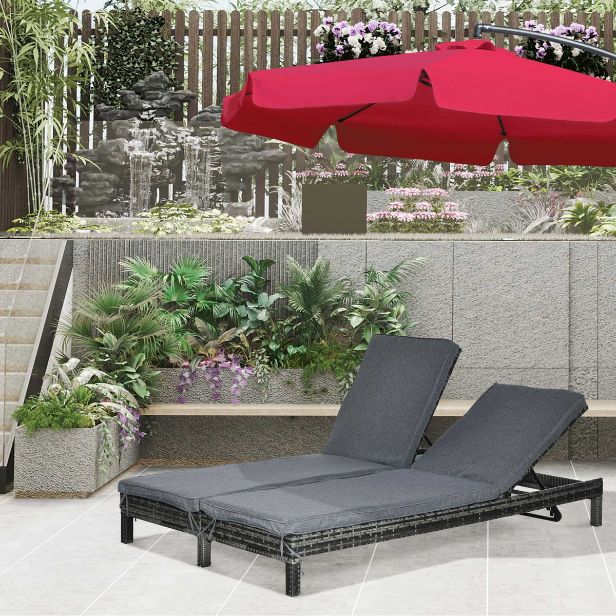 Poly Rattan Double Lounger Sun Lounger Garden Lounger For 2 People Relaxation Lounger Luxury Lounge 5-Tier Backrest Metal Pe Rattan 196X120X28Cm